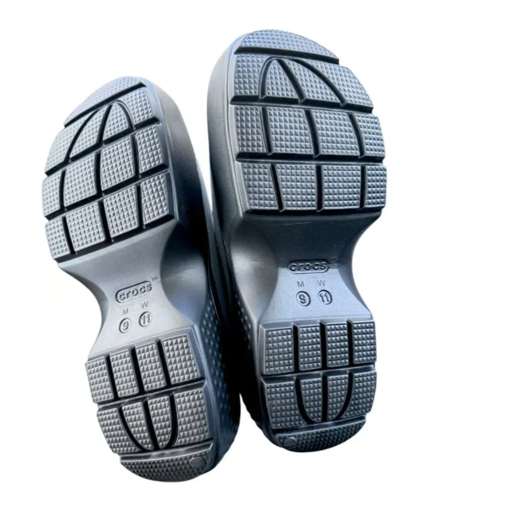 NEW Crocs Stomp Metallic Silver Studded Mary Jane Platform Clogs Size W11/M9
